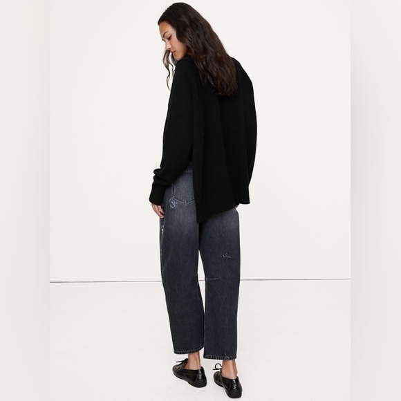 NWT Banana Republic Black Oversized Merino-Cotton High-Low Cardigan - Picture 3 of 4